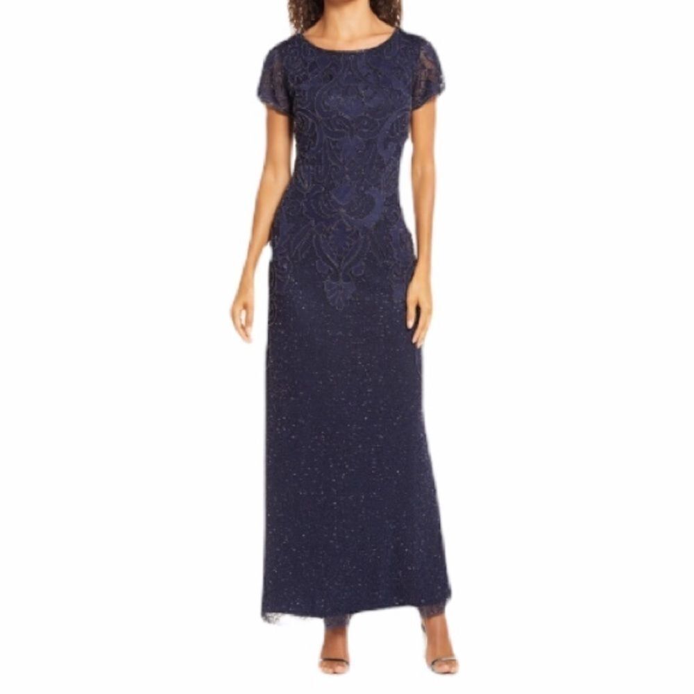 NEW PISARRO NIGHTS Embroidered Mesh Gown